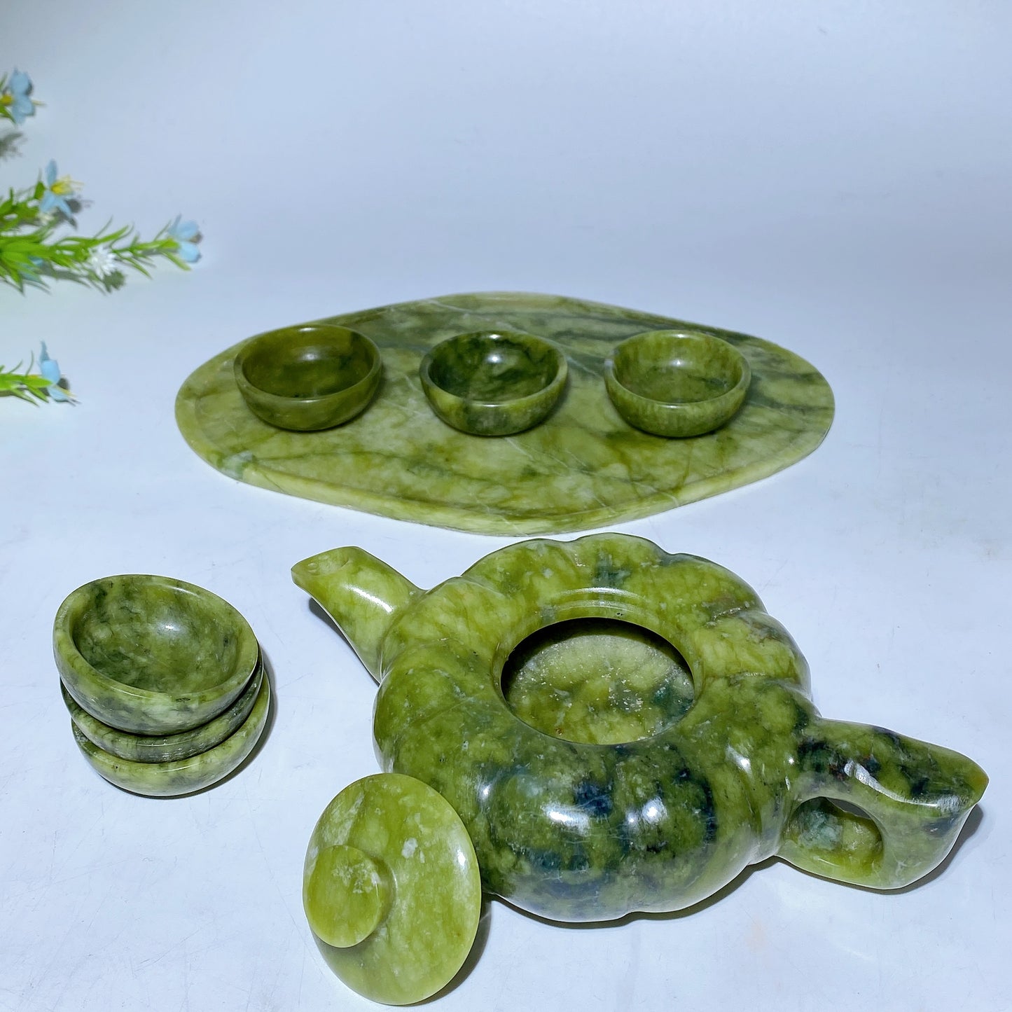 Serpentine Teaware Set Carvings with Giftbox Bulk Wholesale