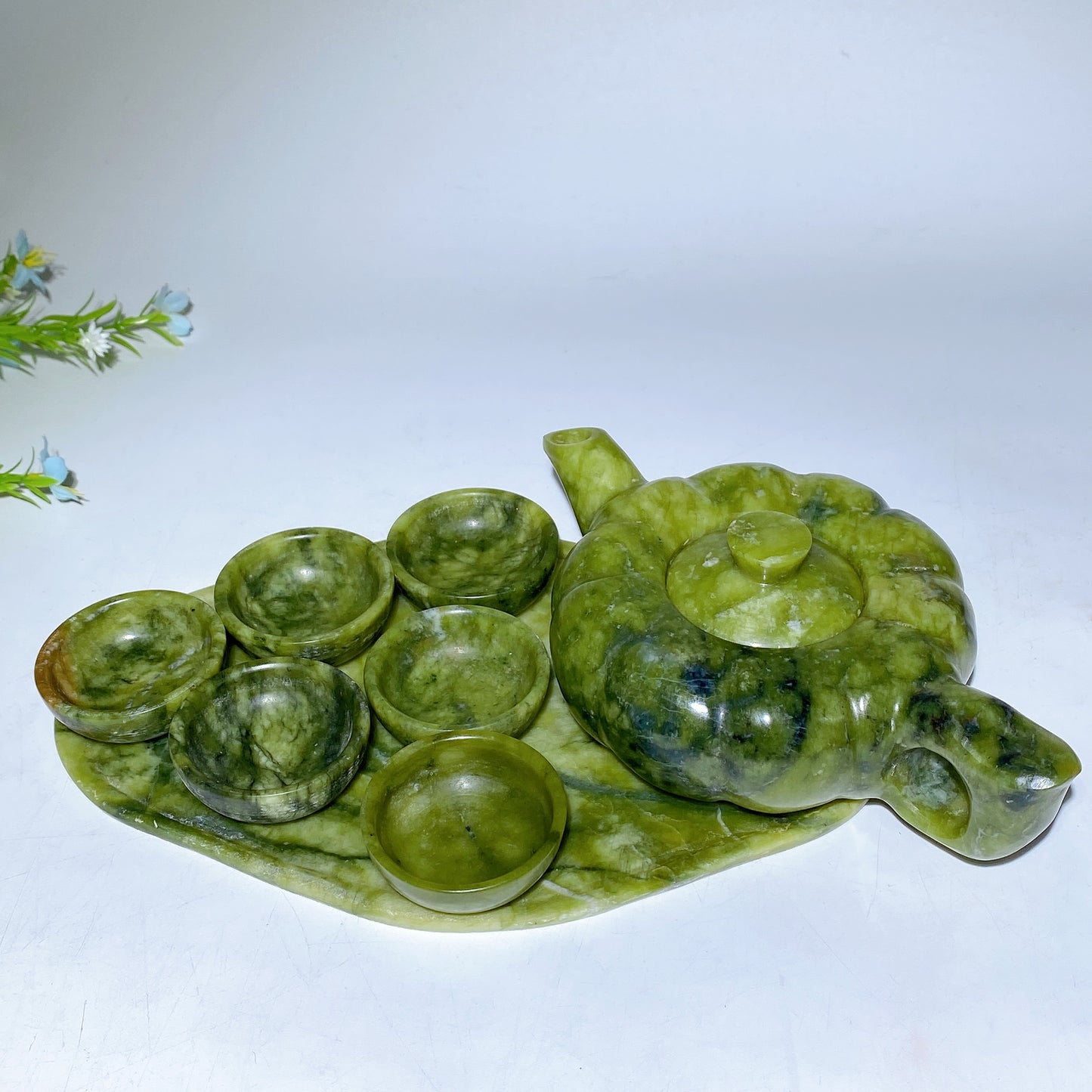 Serpentine Teaware Set Carvings with Giftbox Bulk Wholesale