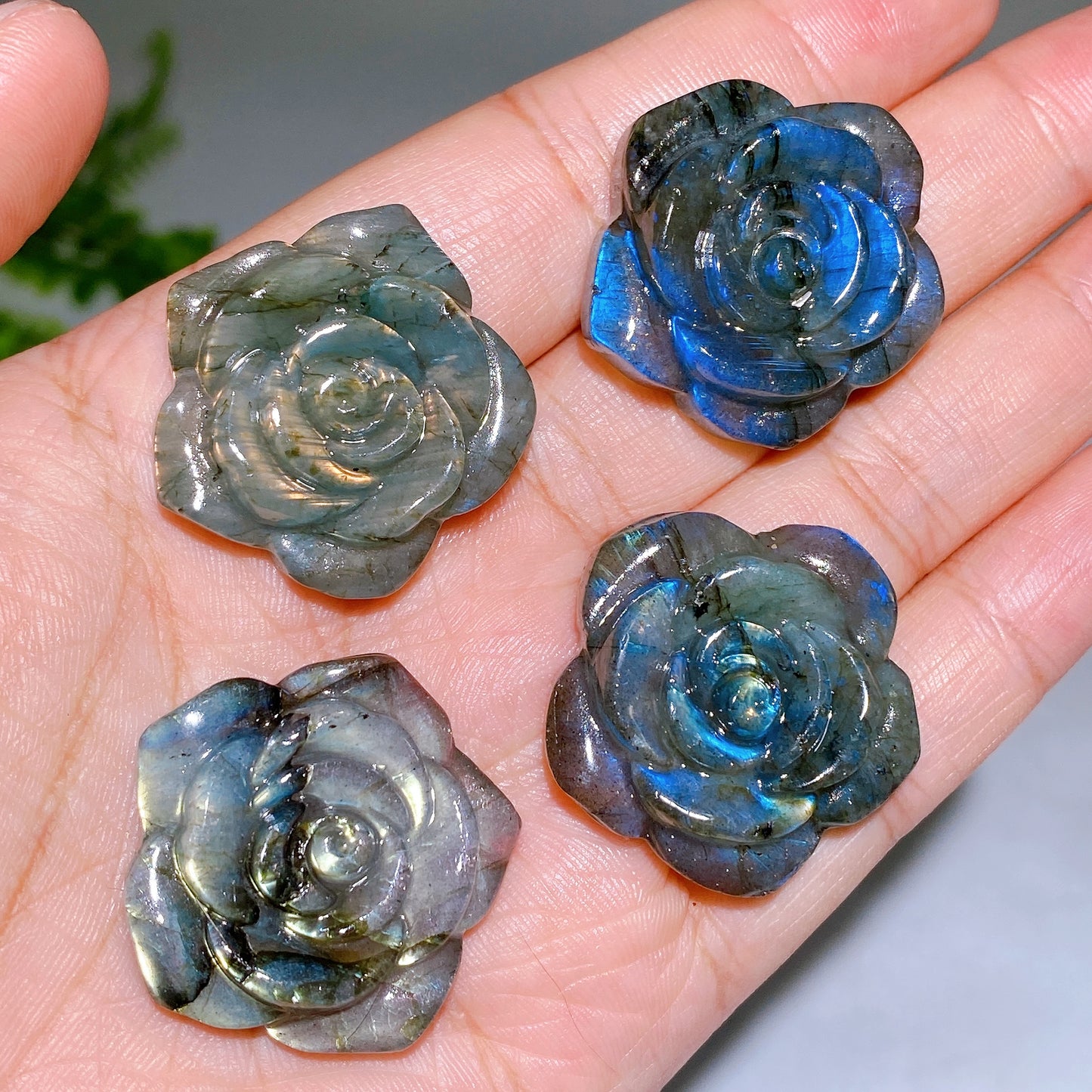 1.2" Natural Labradorite Flower Carving Wholesale