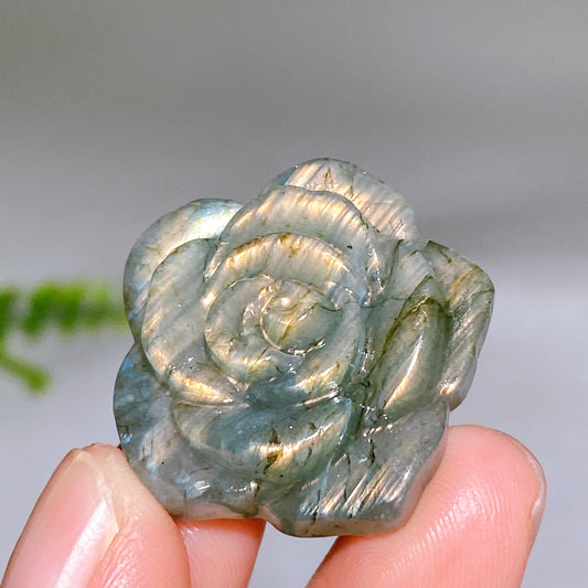 1.2" Natural Labradorite Flower Carving Wholesale
