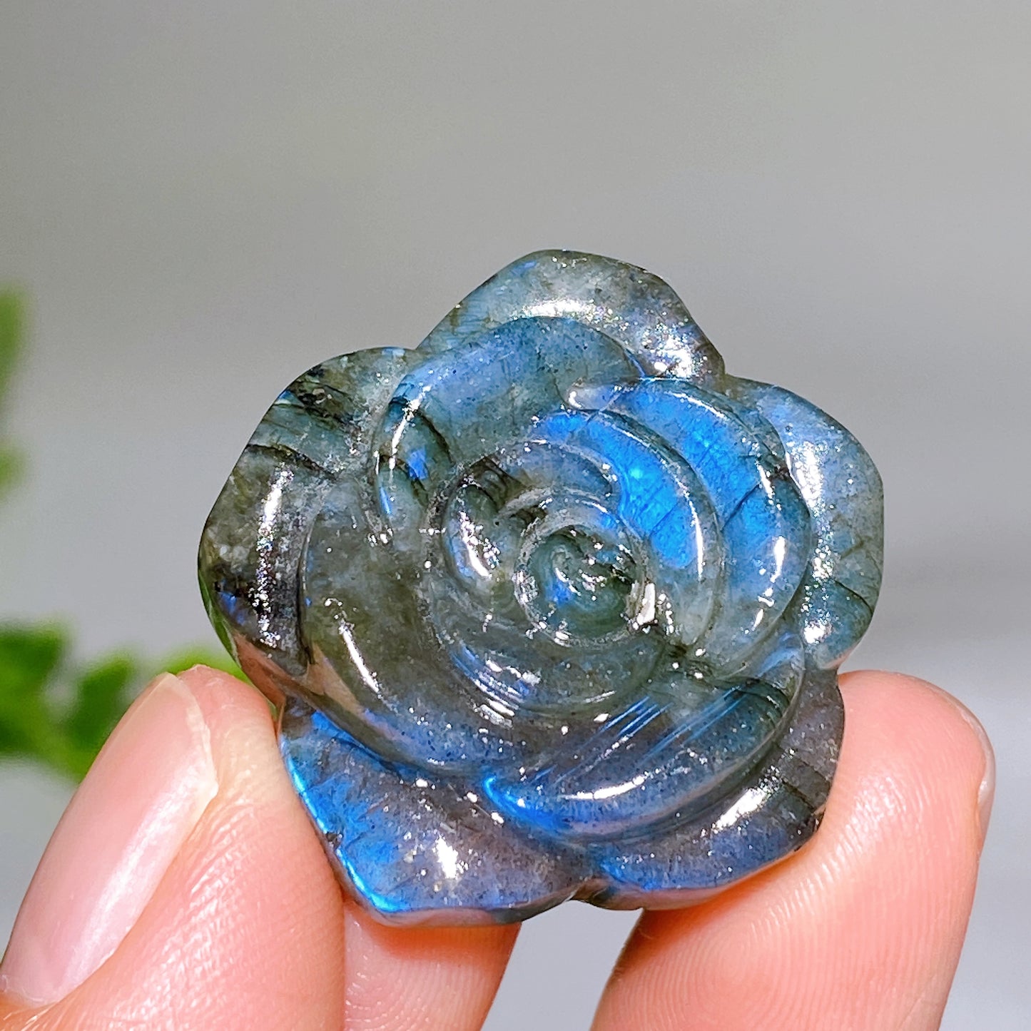 1.2" Natural Labradorite Flower Carving Wholesale