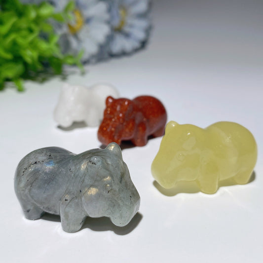 1.4" Mixed Crystal Hippo Carvings Bulk Wholesale