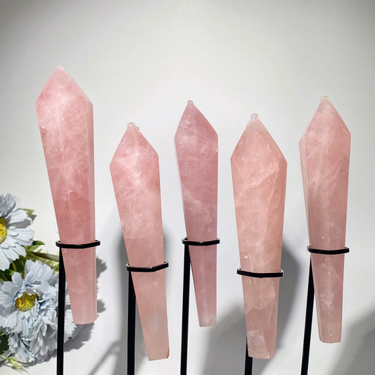 6.0"-8.0" Rose Quartz Wand with Stand Bulk Wholesale