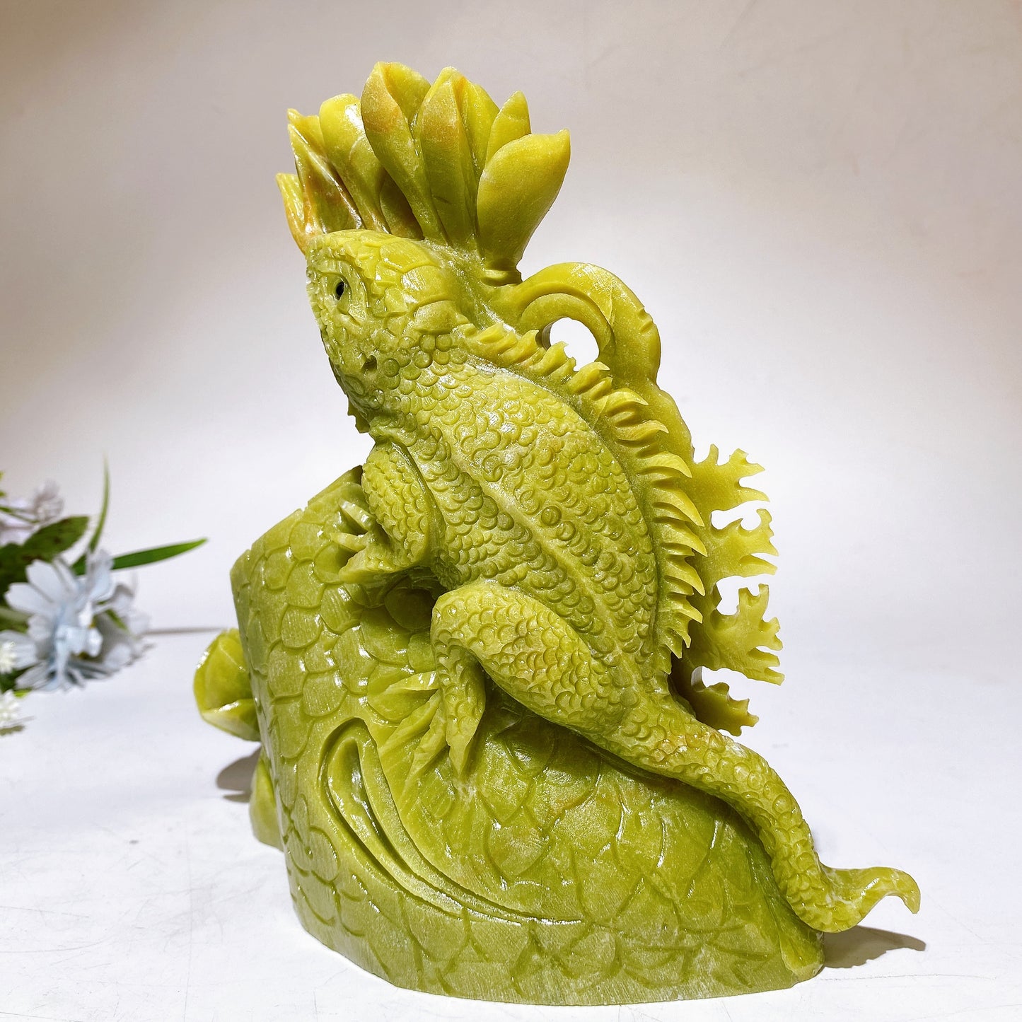 20cm Lemon Jade Chameleon Carving Crystal Healing Bulk Wholesale