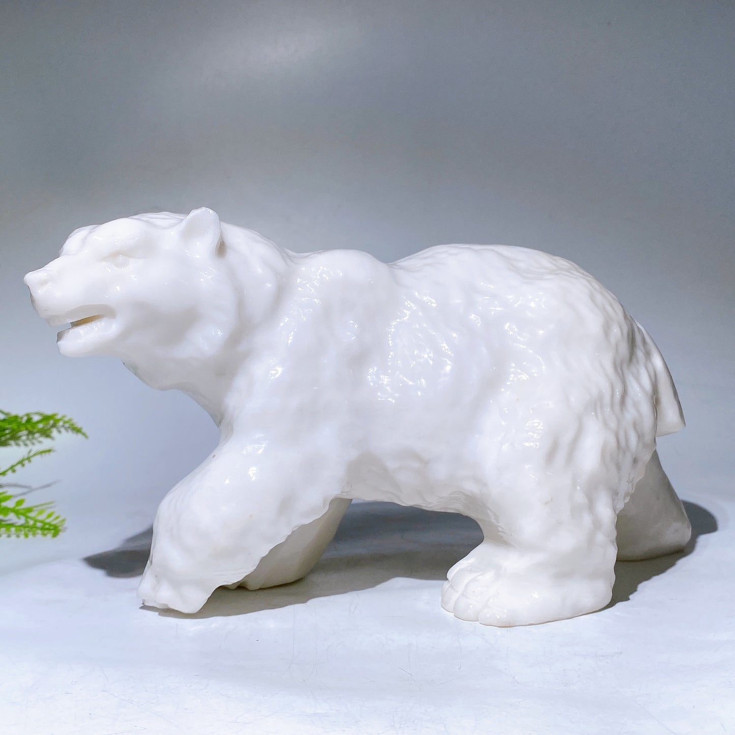 25cm Large Natural White Jade Polar Bear Carving Wholesale