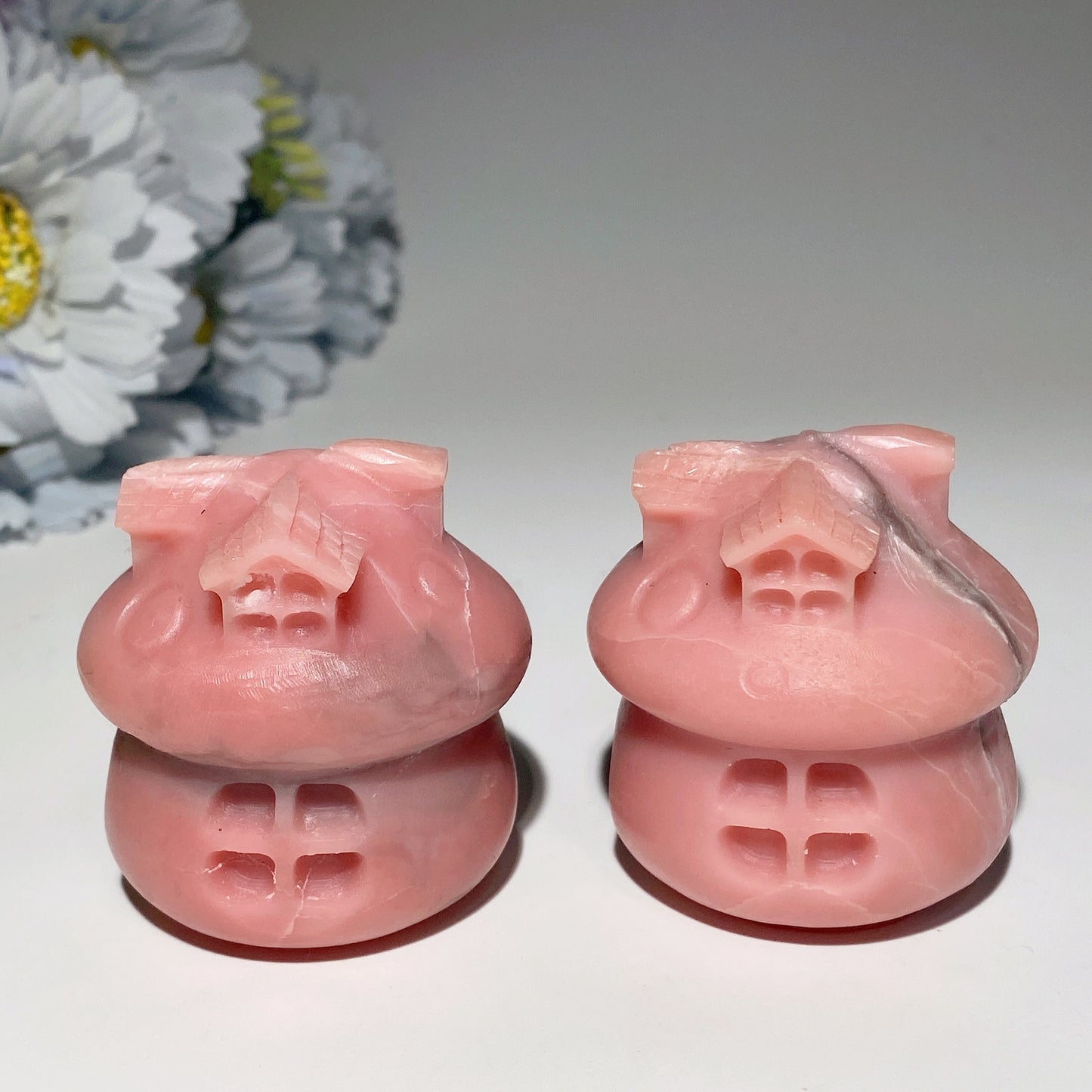 2.0" Pink Jade House Carvings Bulk Wholesale