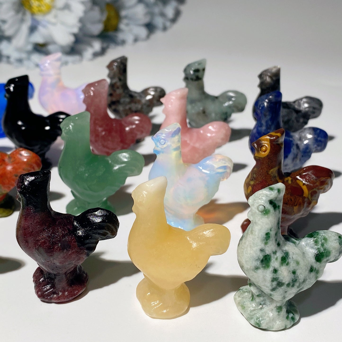 1.3" Mixed Crystal Rooster Carvings Bulk Wholesale