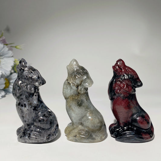 3.2" Mixed Crystal Wolf Carvings Bulk Wholesale