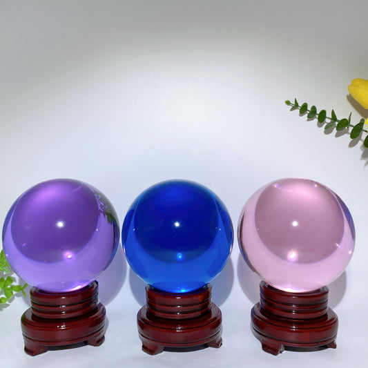 12cm Purple Blue Pink Glass Sphere with Stand Crystal Healing Bulk Wholesale