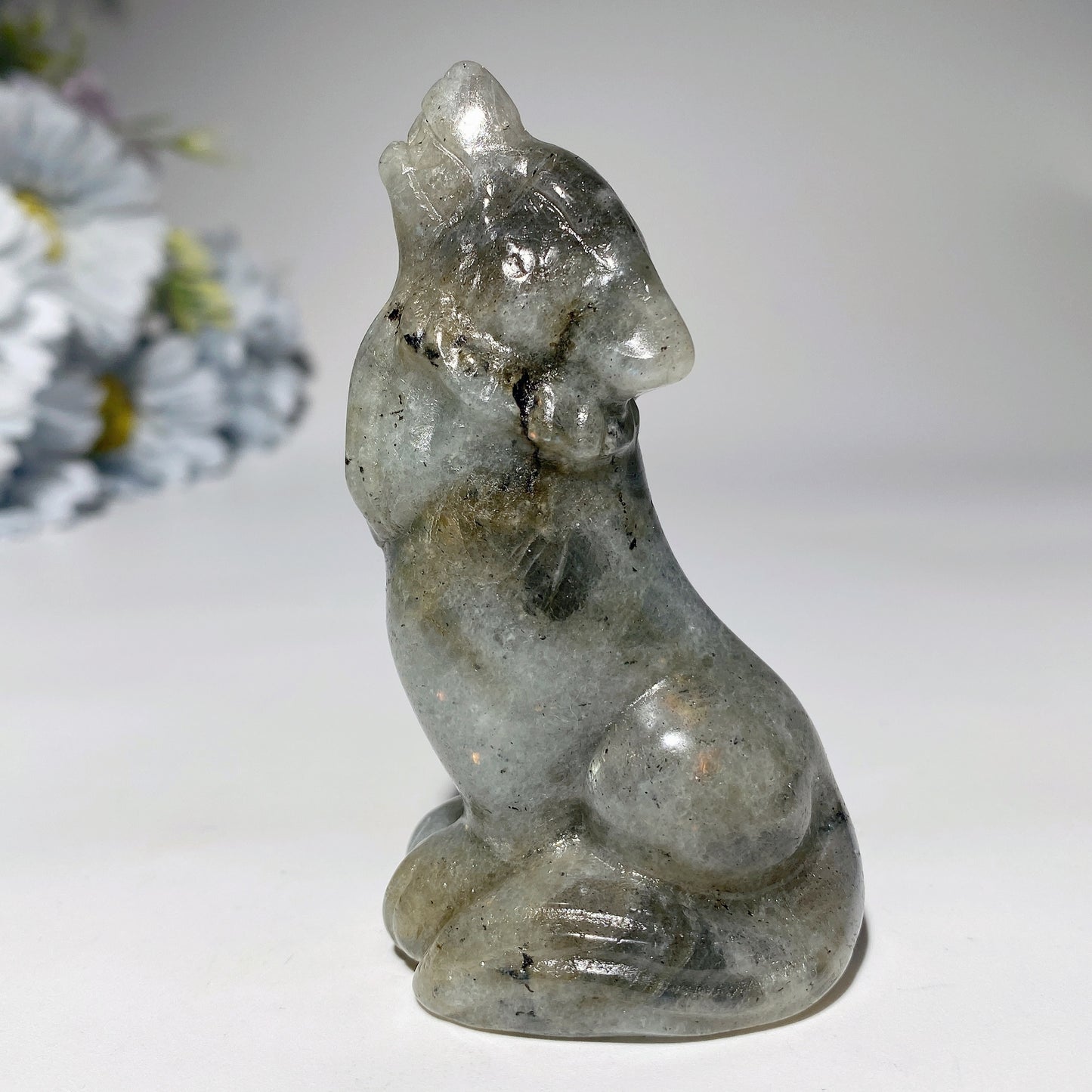 3.2" Mixed Crystal Wolf Carvings Bulk Wholesale