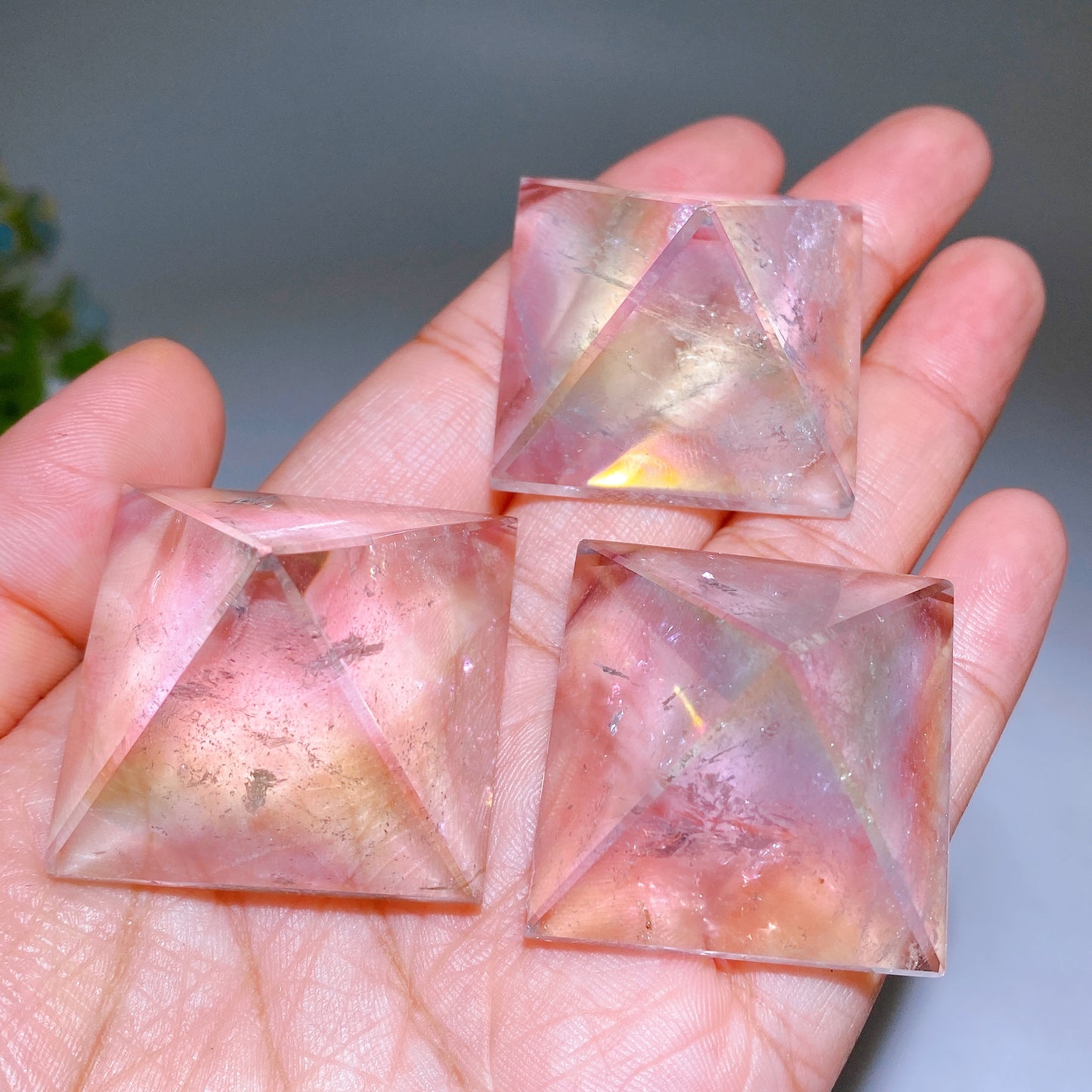 1.3" Aura Clear Quartz Pyramid Carving Wholesale