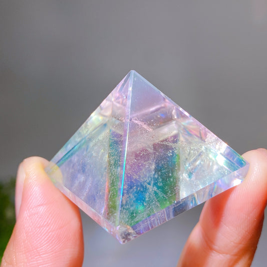 1.3" Aura Clear Quartz Pyramid Carving Wholesale