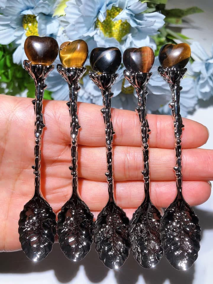 Mixed Crystal Silver Coffee Spoon Crystal Healing Bulk Wholesale
