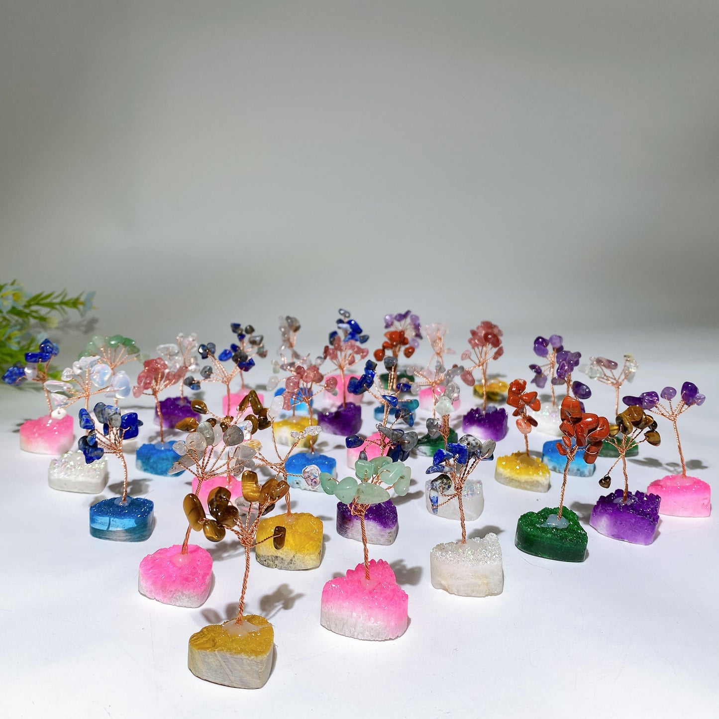 Mixed Crystal Chips Tree with Angel Aura Cluster Base Free Form Bulk Wholesale