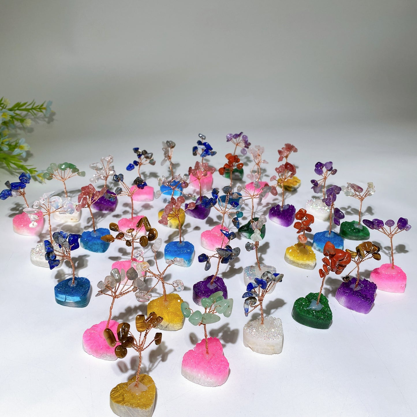 Mixed Crystal Chips Tree with Angel Aura Cluster Base Free Form Bulk Wholesale