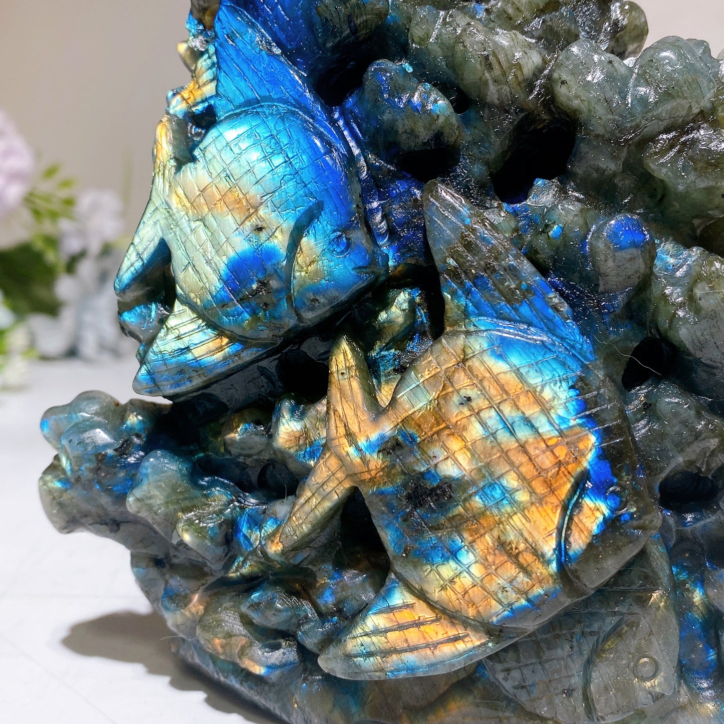 Unique Labradorite Ocean Coral Fish Carving Crystal Healing Bulk Wholesale