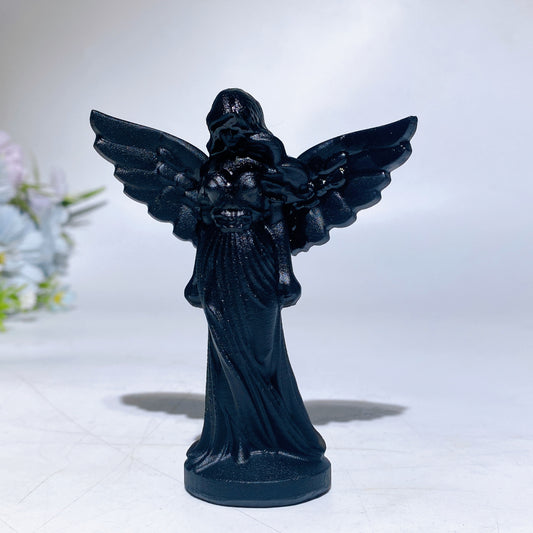 3.8" Obsidian White Jade Angel Carving Crystal Healing Bulk Wholesale