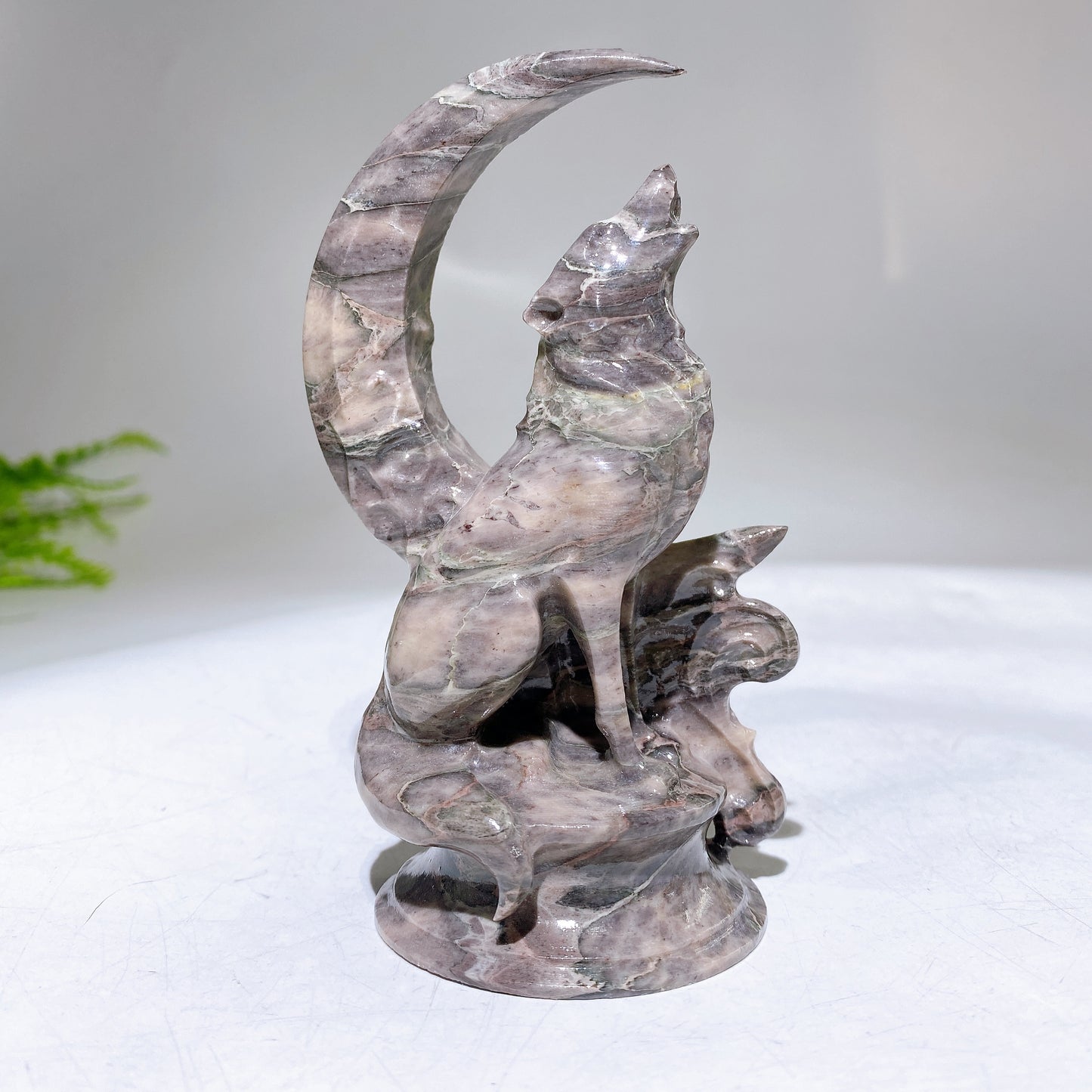 4.5" Natural Crystal Wolf with Moon Carving Wholesale