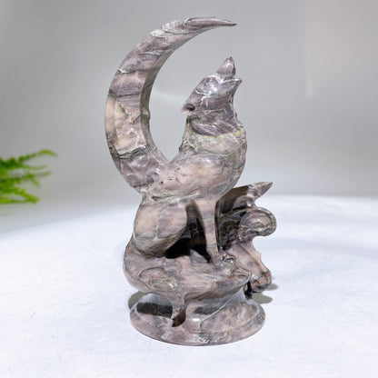 4.5" Natural Crystal Wolf with Moon Carving Wholesale