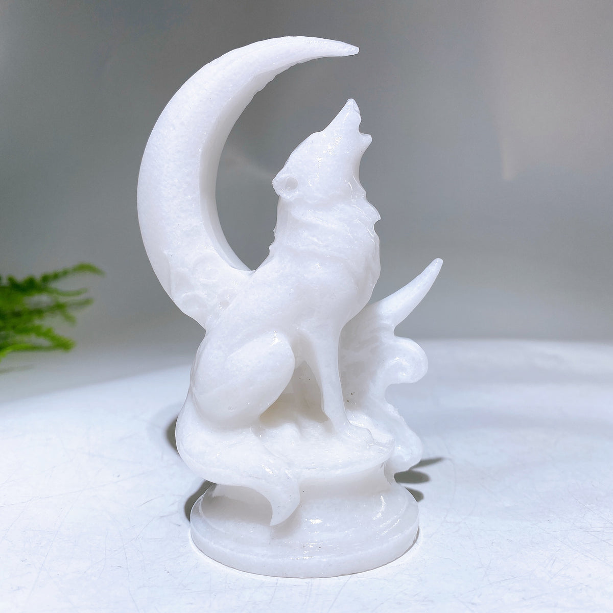 4.5" Natural Crystal Wolf with Moon Carving Wholesale