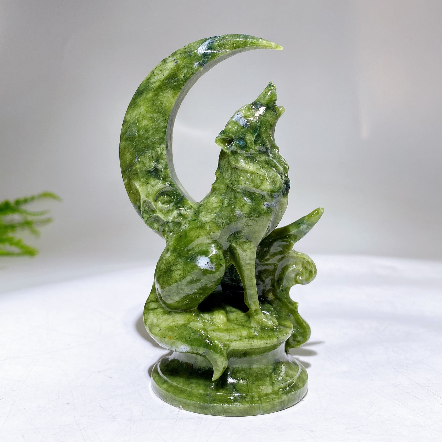 4.5" Natural Crystal Wolf with Moon Carving Wholesale
