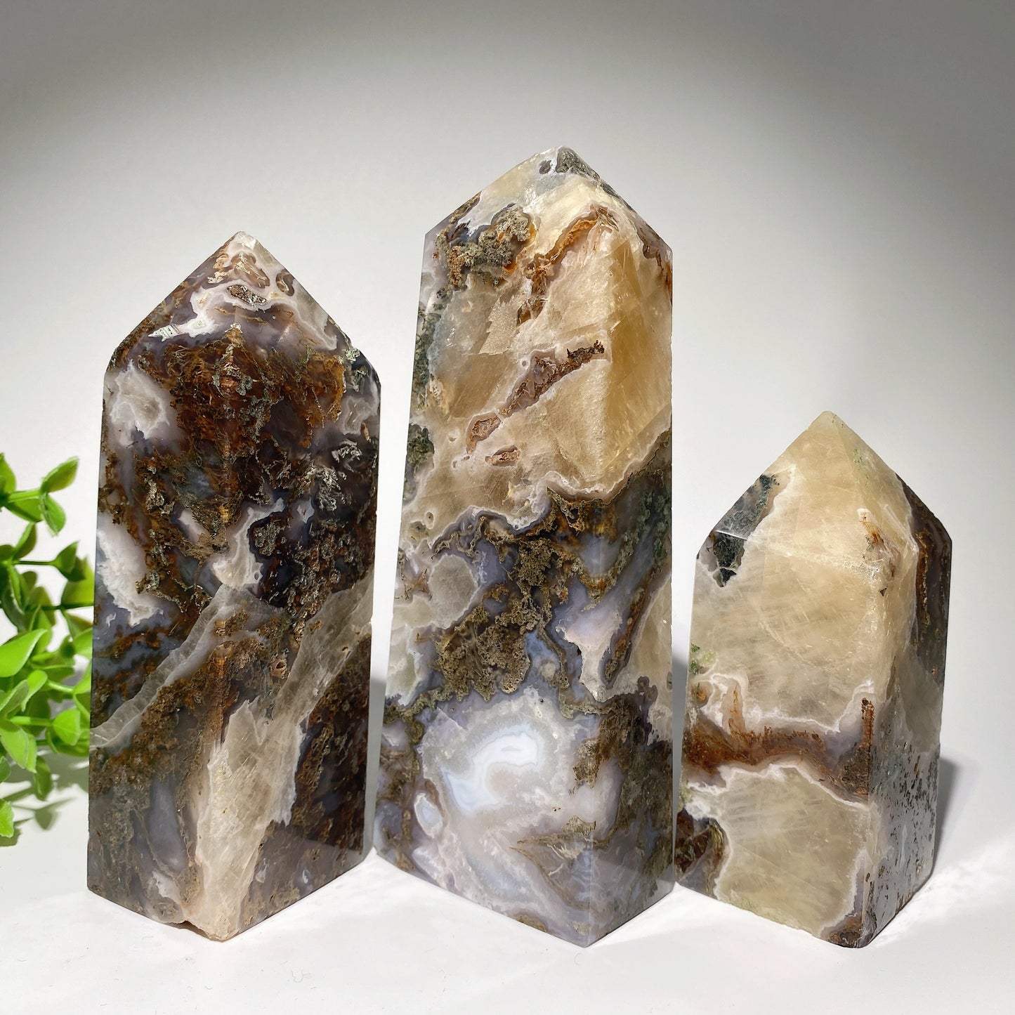 12-25cm Moss Agate Growing with Calcite Tower Crystal Healing Bulk Wholesale