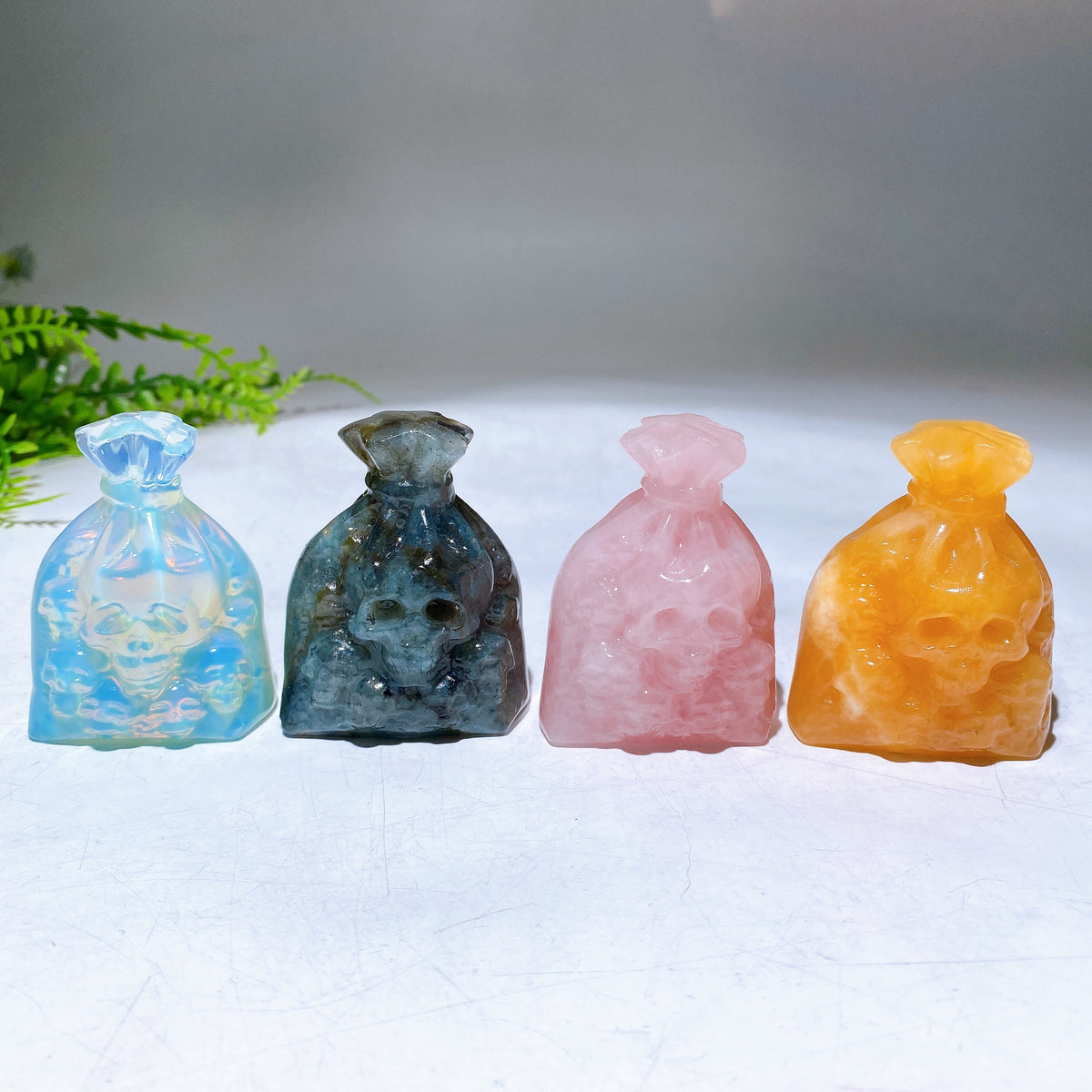 2.4" Crystal Money Bag with Skull Carving Wholesale