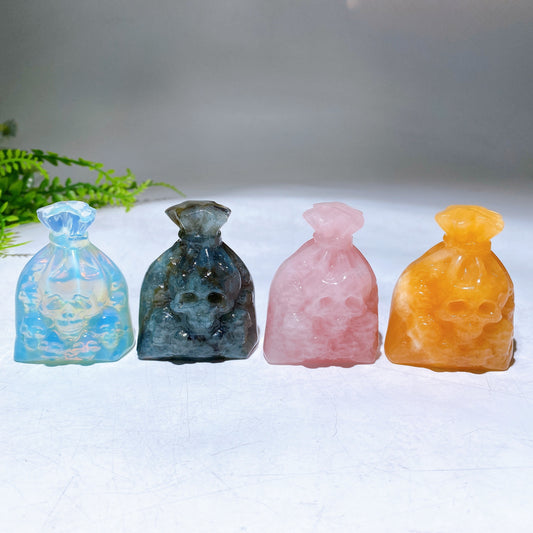 2.4" Crystal Money Bag with Skull Carving Wholesale