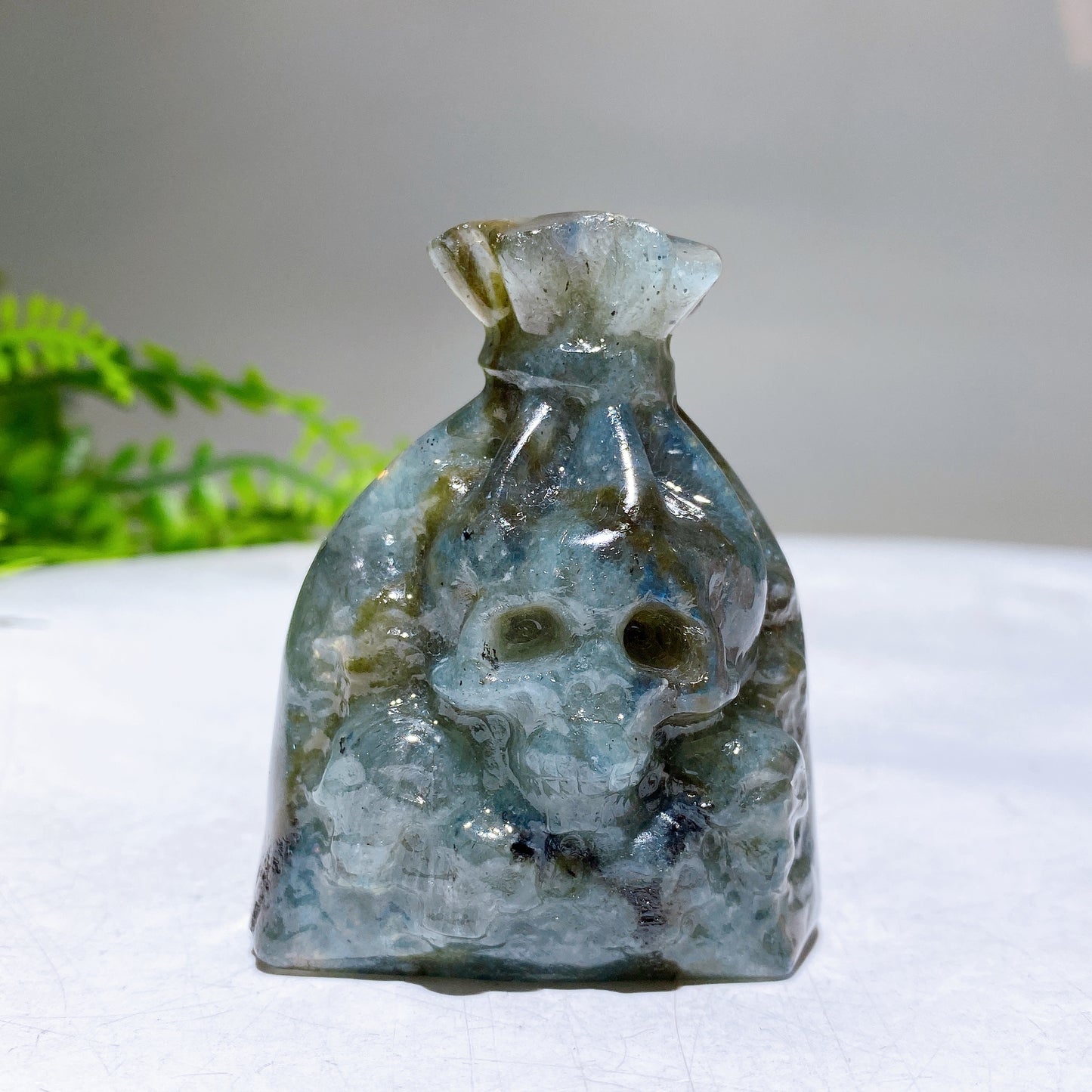 2.4" Crystal Money Bag with Skull Carving Wholesale