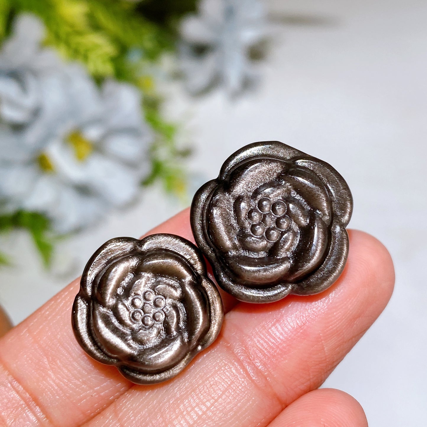 Drilled Silver Obsidian Carvings for Bracelet Necklace DIY Crystal Healing Bulk Wholesale