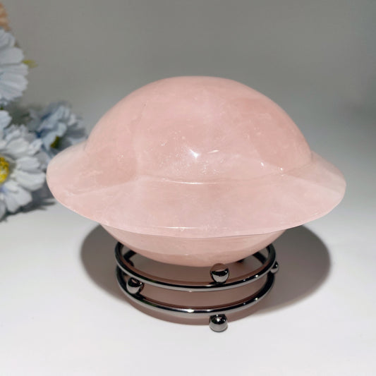 5.2" Rose Quartz UFO Carvings with Stand Bulk Wholesale