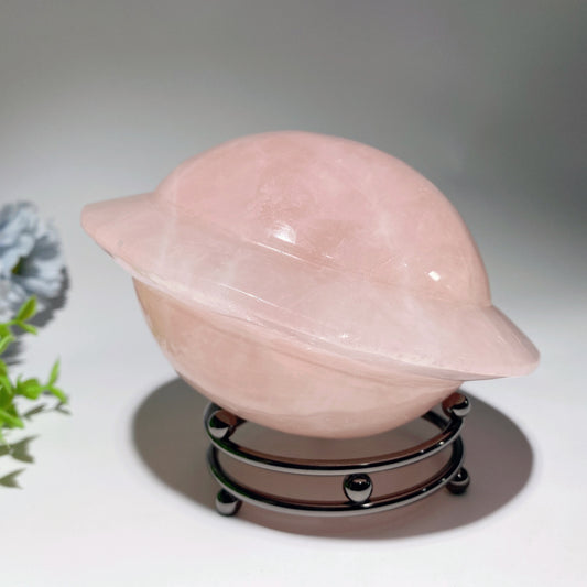 5.2" Rose Quartz UFO Carvings with Stand Bulk Wholesale