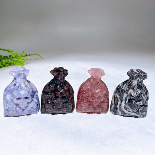 2.4" Crystal Money Bag with Skull Carving Wholesale
