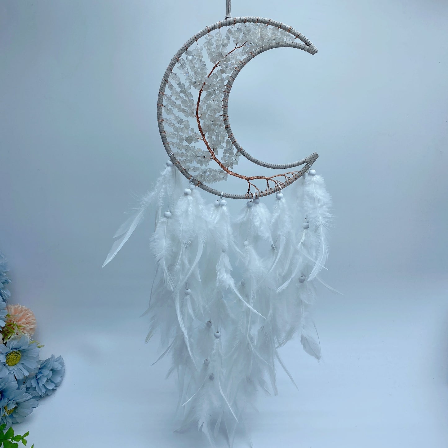 20" Mixed Crystal Life Tree Moon Shape Dreamcatcher Suncatcher Bulk Wholesale