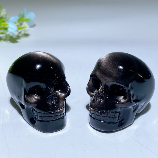 1.7" Silver Obsidian Skull Carvings Bulk Wholesale