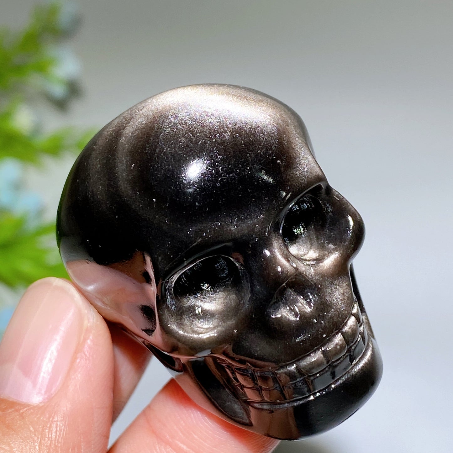 1.7" Silver Obsidian Skull Carvings Bulk Wholesale