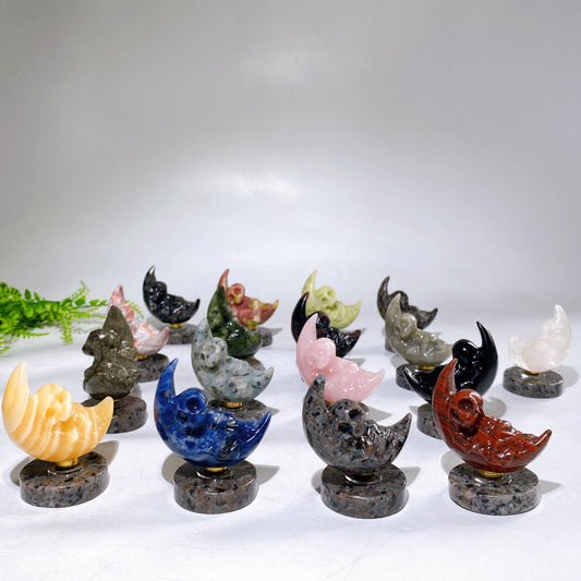 2.2" Natural Crystal Spinning Skeleton on Moon Carving with Yooperlite Base Carving Wholesale