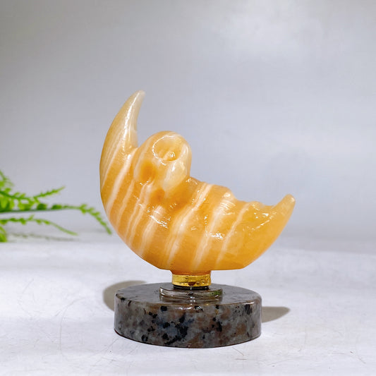 2.2" Natural Crystal Spinning Skeleton on Moon Carving with Yooperlite Base Carving Wholesale