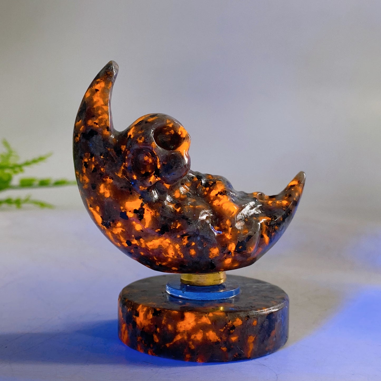 2.2" Natural Crystal Spinning Skeleton on Moon Carving with Yooperlite Base Carving Wholesale