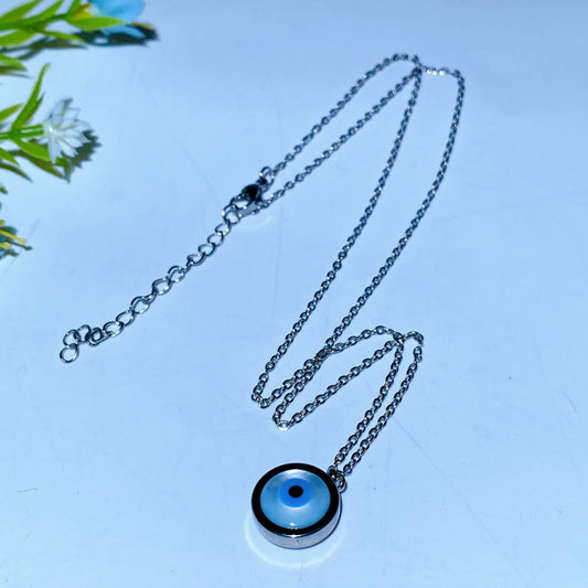 Silver Chain Crystal Evil Eye Necklace