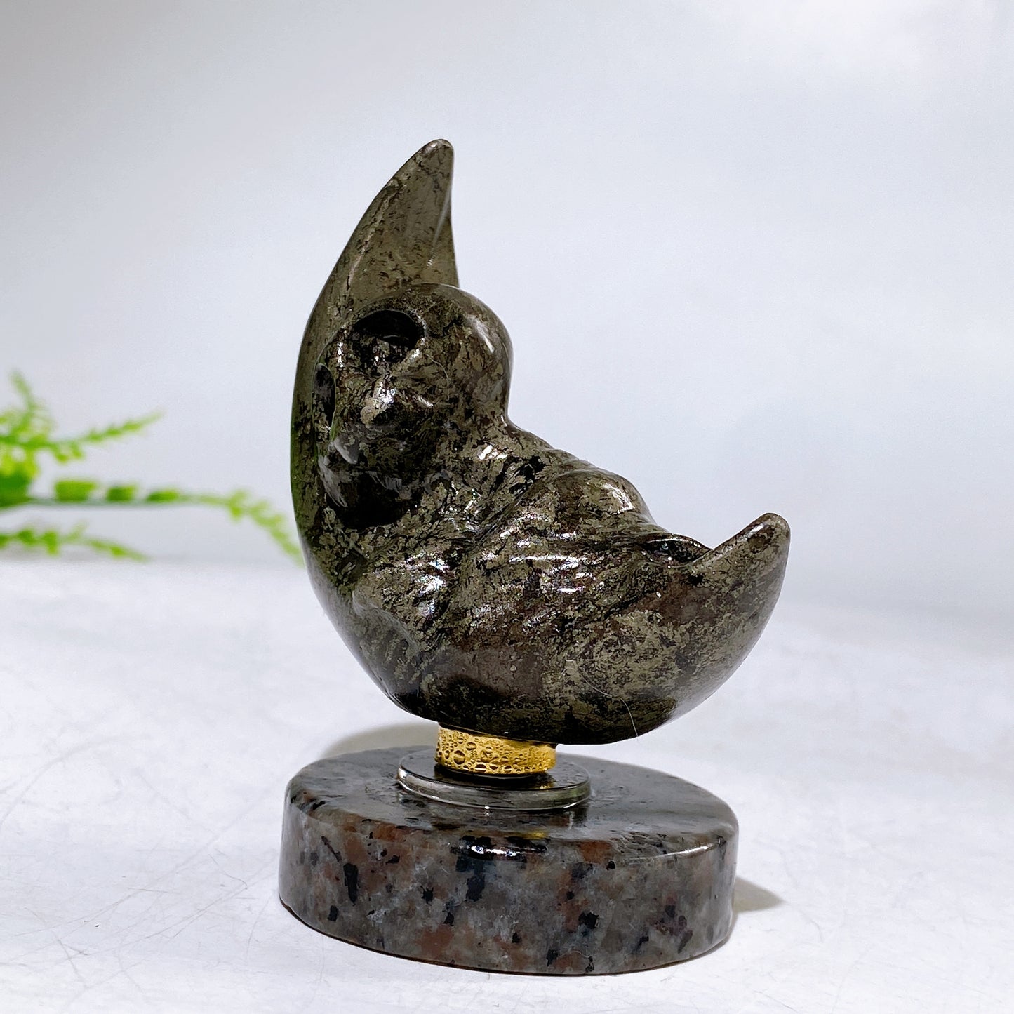 2.2" Natural Crystal Spinning Skeleton on Moon Carving with Yooperlite Base Carving Wholesale
