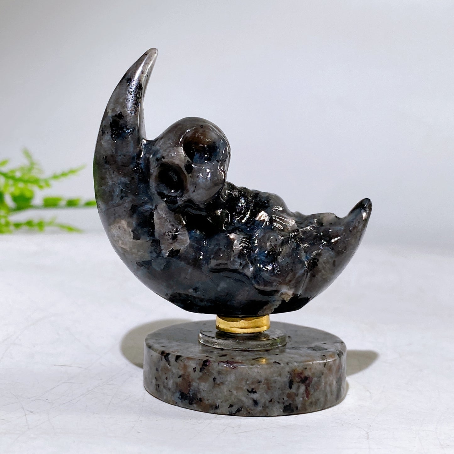 2.2" Natural Crystal Spinning Skeleton on Moon Carving with Yooperlite Base Carving Wholesale