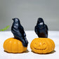 1.9" Natural Black Obsidian Raven on Yellow Jade Pumpkin Carving for Halloween Wholesale