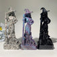 6.0" Mixed Crystal Witch with Cat Broom Carvings Bulk Wholesale