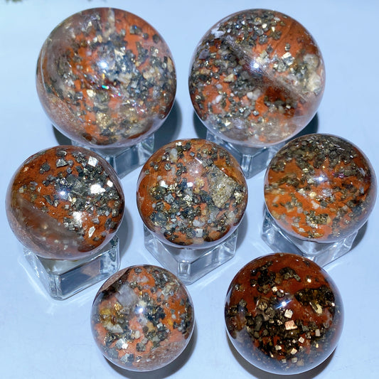 28-50mm Pyrite Grow in Quartz Sphere Bulk Wholesale