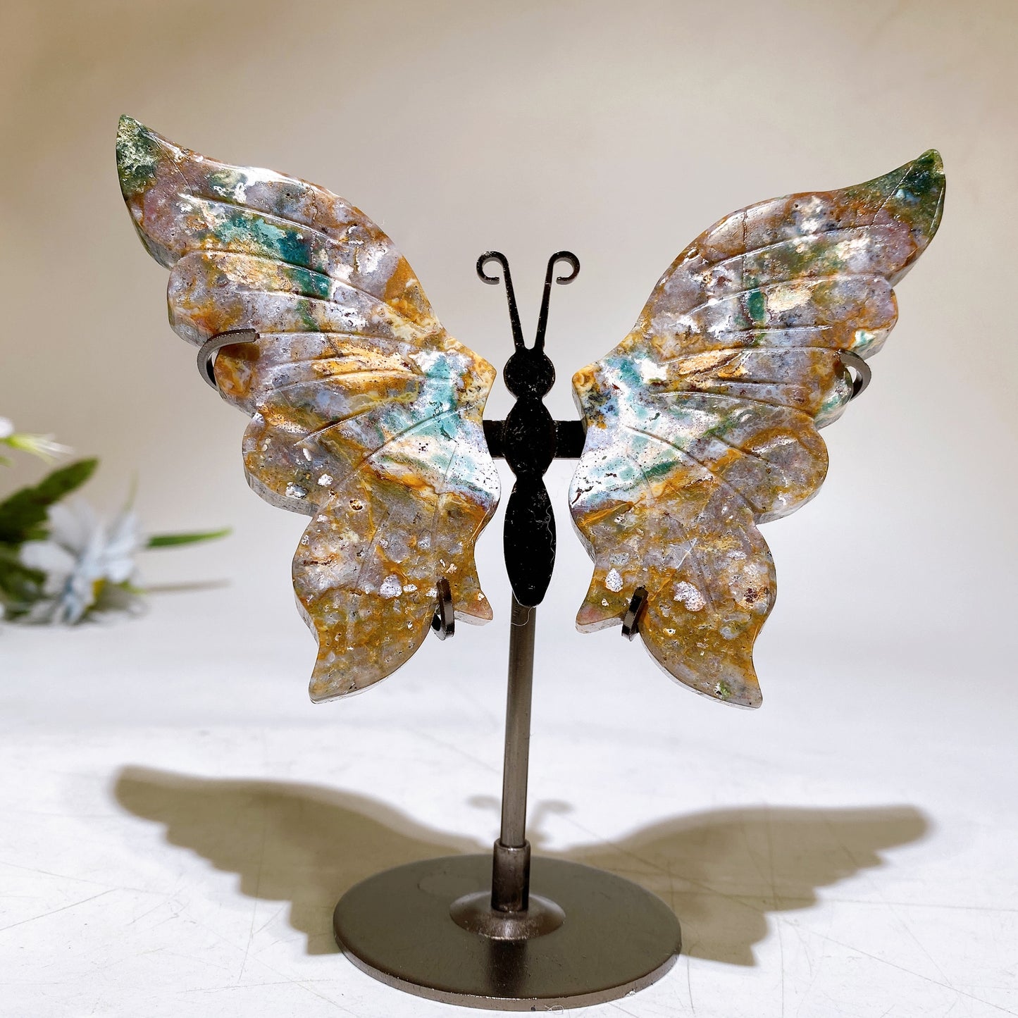Lapis Ocean Jasper Butterfly Wings with Stand