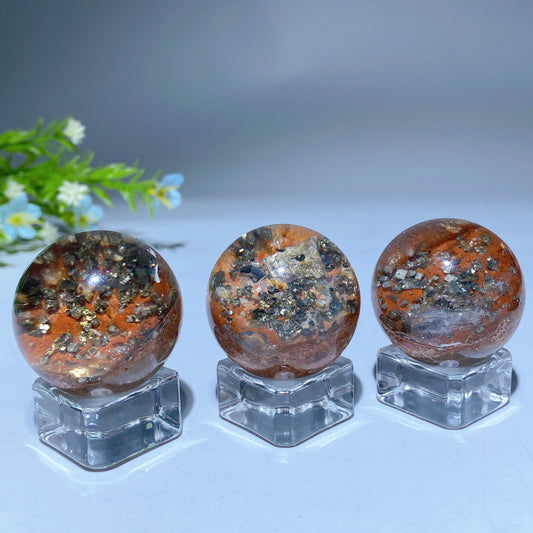 28-50mm Pyrite Grow in Quartz Sphere Crystal Healing Bulk Wholesale