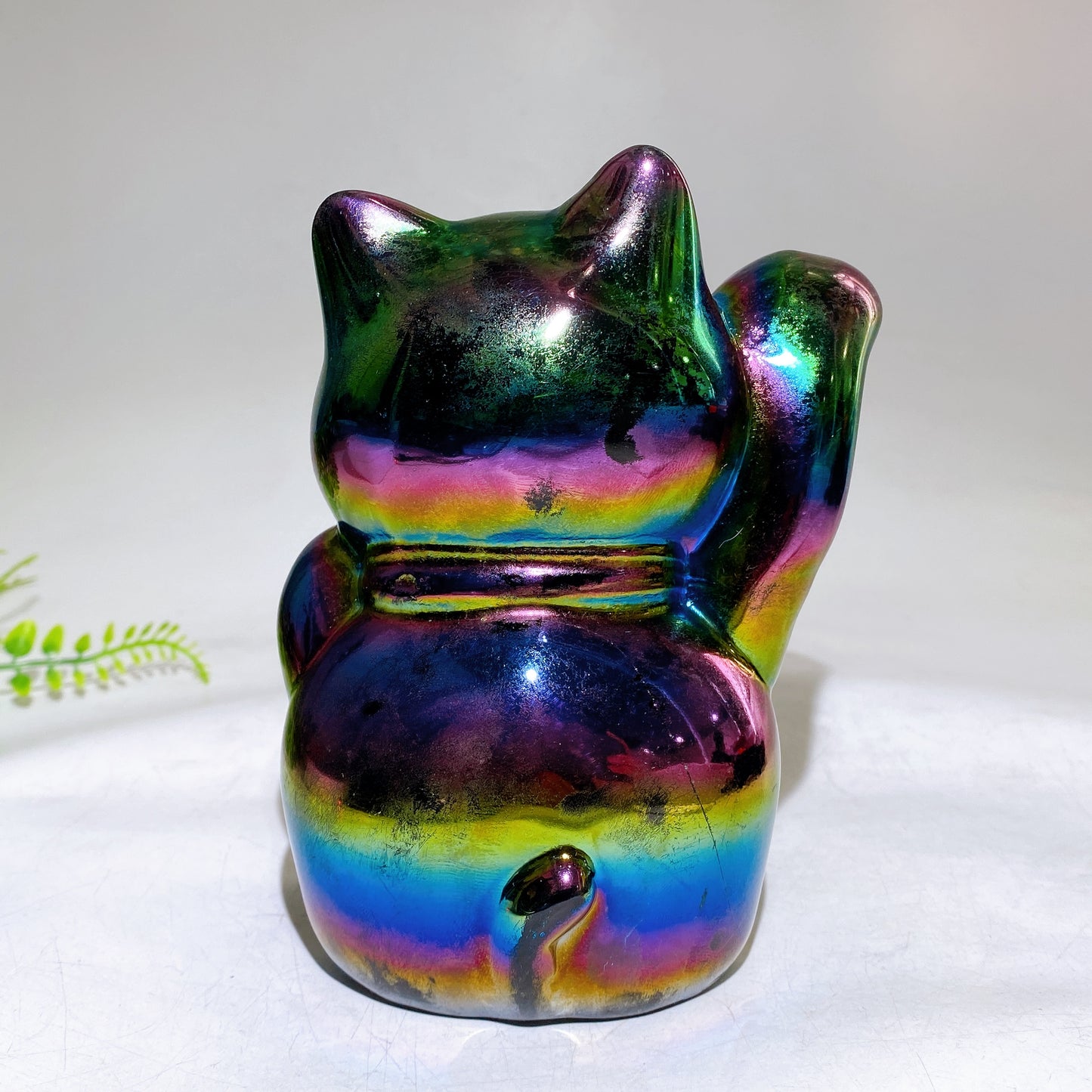 14cm Aura Dark Rainbow Black Obsidian Fortune Cat Carving Wholesale