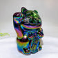 14cm Aura Dark Rainbow Black Obsidian Fortune Cat Carving Wholesale