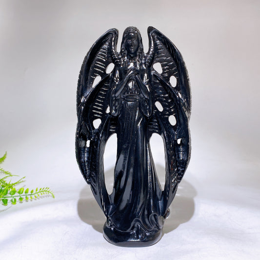 24cm Black Obsididan Seraph Angel Carving Wholesale
